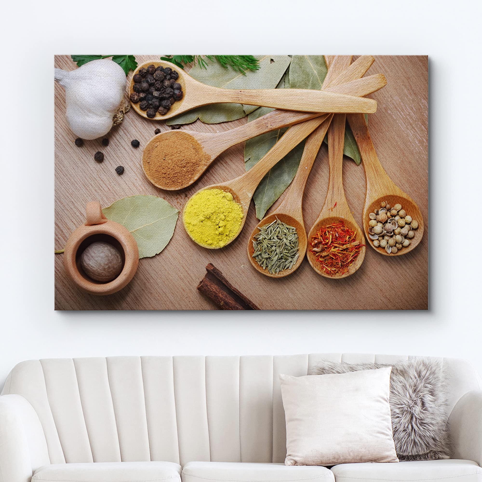 Canvas Prints Wall Art - Still Life Various Of Spices In Wooden Spoon Food/Kitchen Concept | Modern Wall Decor/Home Decoration S